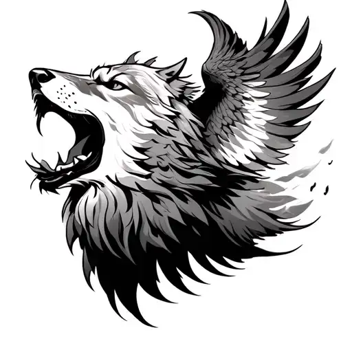 Wolf Head Howling Out A Phoenix Rising From The Ashes