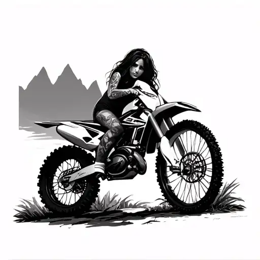 Silhouet Tattoo Girl Pose On The Background Dirtbike En A Mountenview
