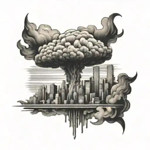 Smoky Mushroom Cloud Over City Background