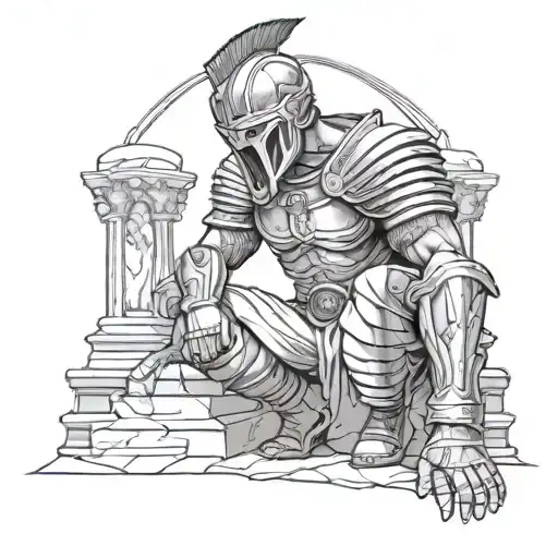 Gladiator Kneeling Praying To Heaven Gates