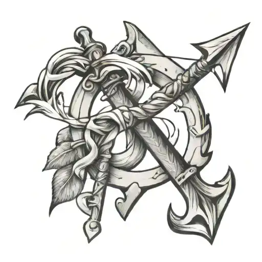 Bow And Arrow With Anchor Letter J