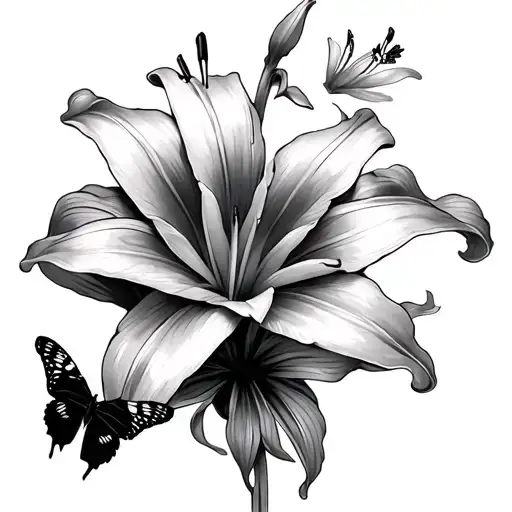 Stargazer Lily With 3 Butterflies