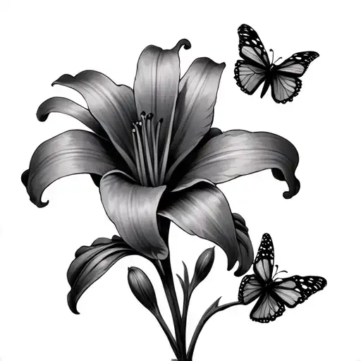 Stargazer Lily With 3 Butterflies Flying