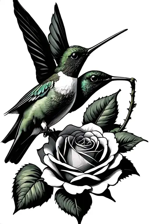 Hummingbird Drinking From A Rose