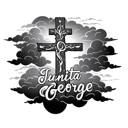 Juanita And George Name Written With A Cross And Clouds