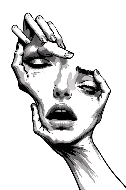 Happy And Sad Face Art With Hands Above And Below