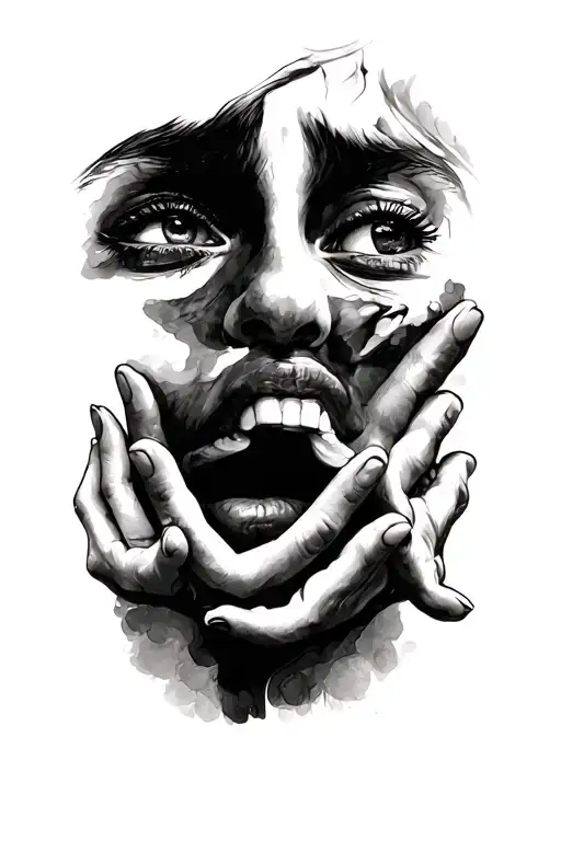 Happy And Sad Face Art With Hands Above And Below