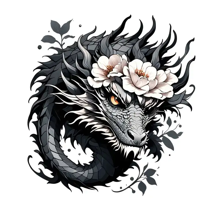 Dragon With Flowers Symbolizing