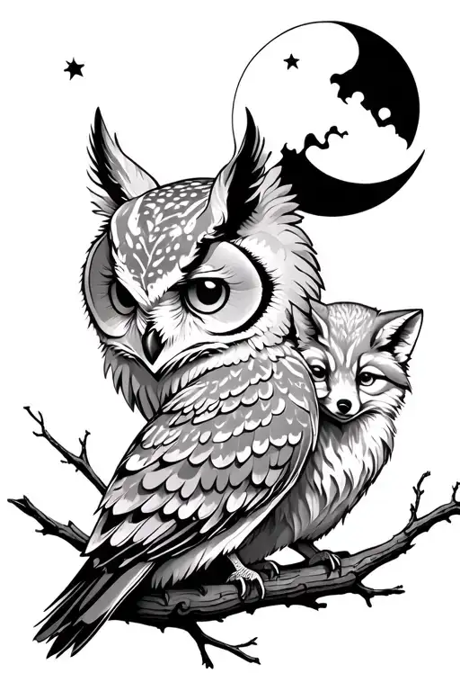 Owl And Moon Fox With