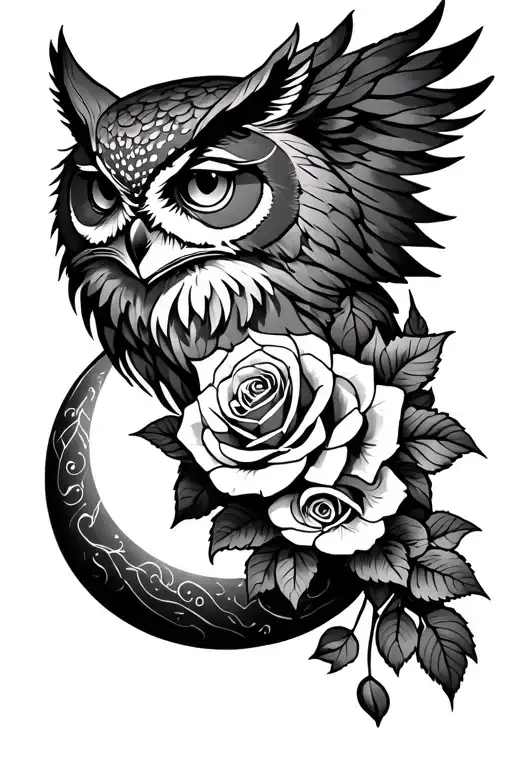Owl Haarfang And Moon Fox With Intertwined Roses