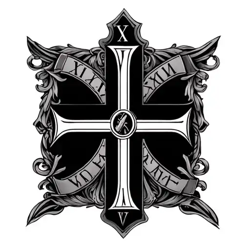 Name With Cross And Roman Numerals