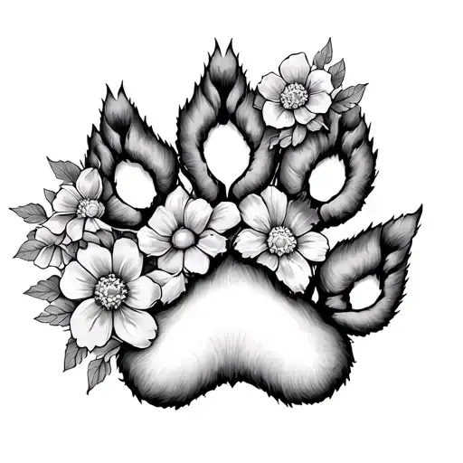 Paw Print With Flowers Intertwined