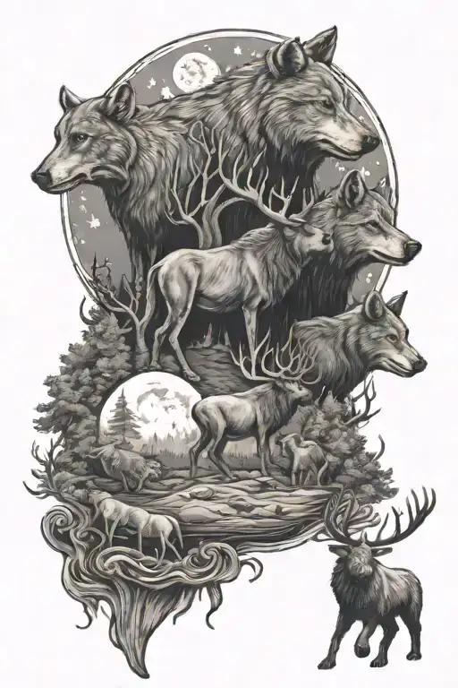 Noahs Ark Bears Deer Moose Wolves Howling At The Moon