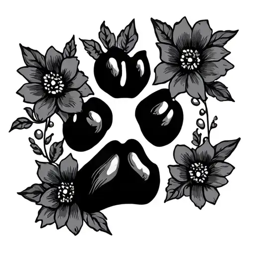 Paw Print With Flowers Around