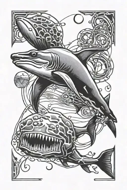 Hammerhead Shark And Moon Jellyfish