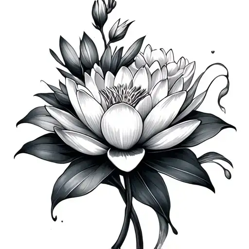 Cross Water Lily And Cosmos Flowers