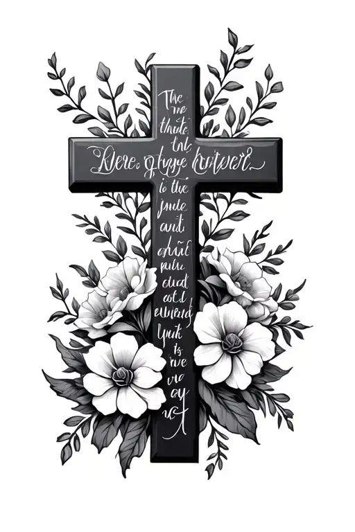Cross Bible Verse Intertwined With Flowers