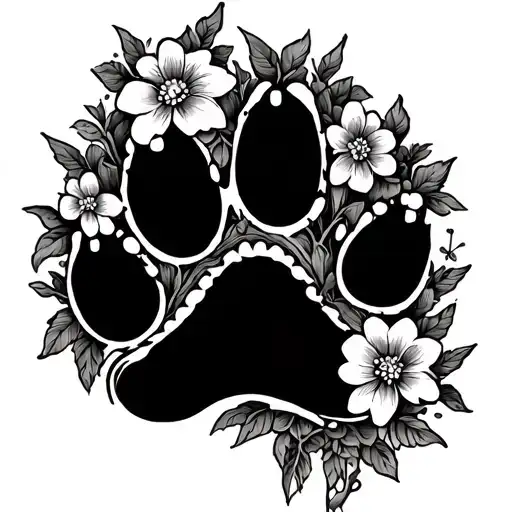 Paw Print With Flowers Blooming Detailed