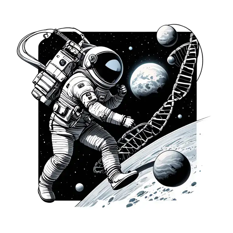 Astronaut Climbing A Dna To A Planet