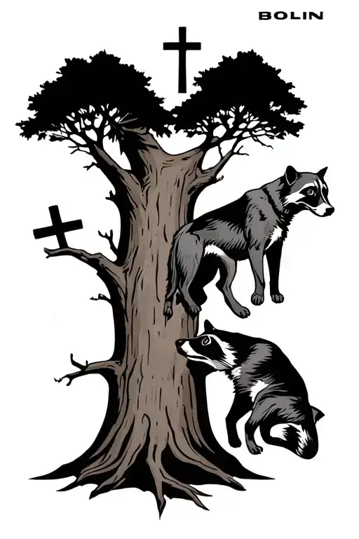 Dogs Treeing A Raccon With Cross Running Up The Tree With My Name Bolin In It