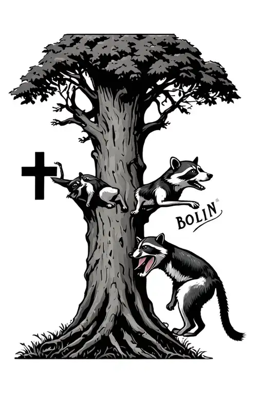 Dogs Treeing A Raccon With Cross Running Up The Tree With My Name Bolin In It