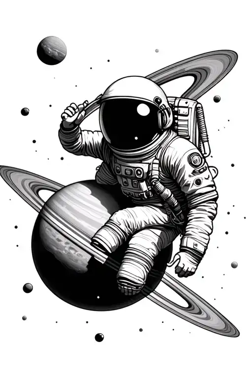 Astronaut Climbing A Dna To A Planet Saturn