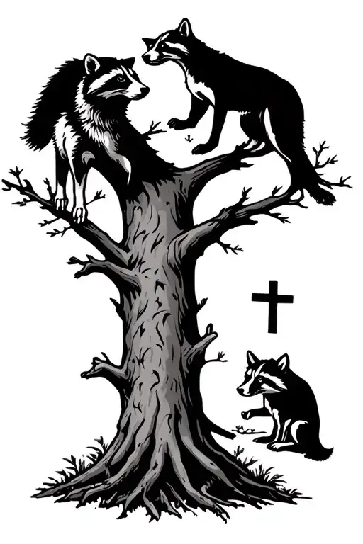 Dogs Treeing A Raccon With Cross Running Up The Tree With My Name Bolin In It