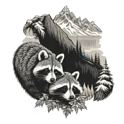 Canada Snow Mountains Sloth And Raccoon