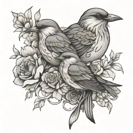 Birds And Flowers Intertwined