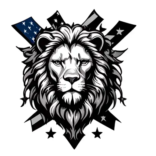Lion Head Into Christian Cross With American Flag And Shading No Color