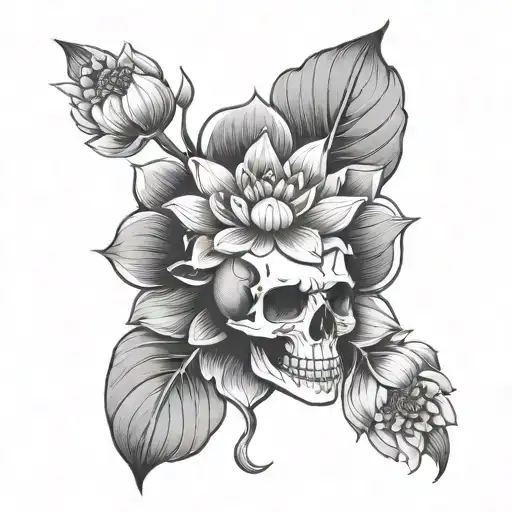 Skull And Lotus Flower