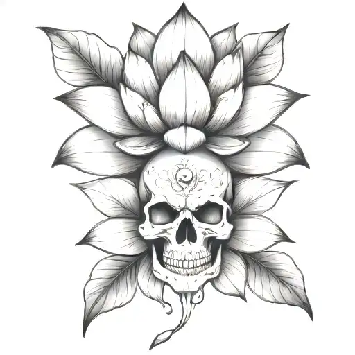 Skull And Lotus Flower