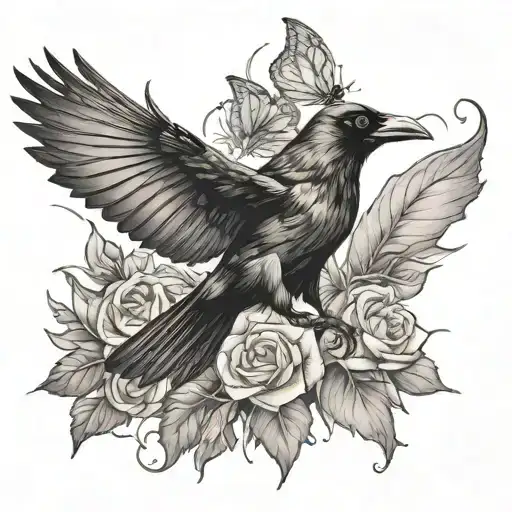 Crow Chasing Butterfly