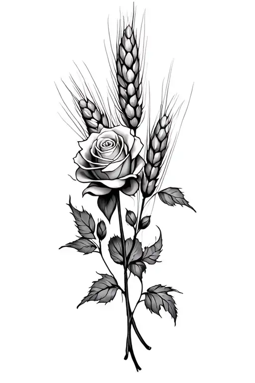 Roses And Wheat Stalk Intertwined