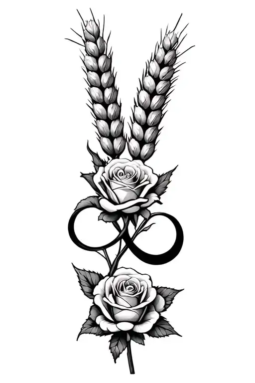 Roses And Wheat Stalk Intertwined Infinity Symbols