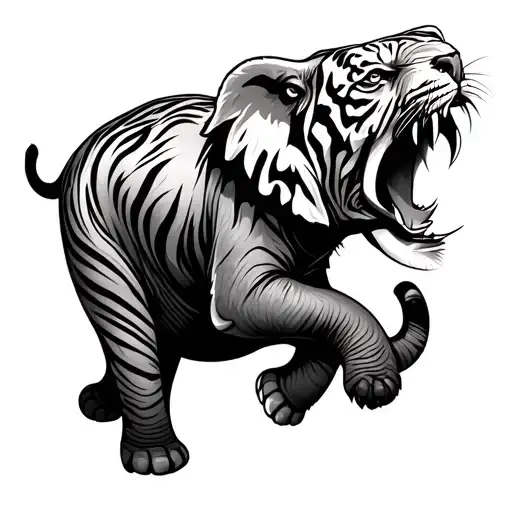Elephant And Tiger Roaring