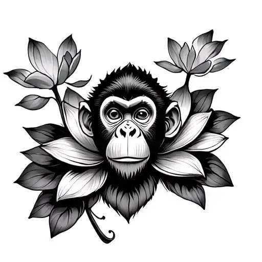 Monkey And Lotus Flower