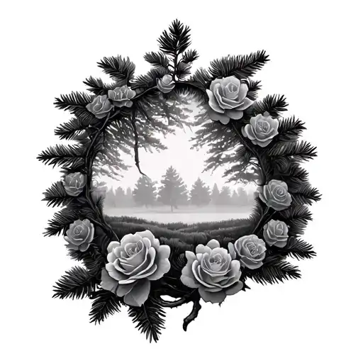 Pine Tree Forest Daded Into Roses