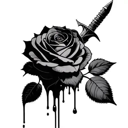 Black Rose With A Dagger Stem Dripping Blood