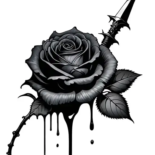Black Rose With A Dagger Stem Dripping Blood