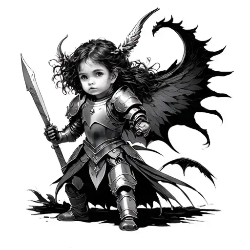 Little Girl In Armour That's Too Big Fighting Chaos And Demons In Her Mind