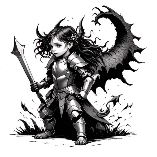 Little Girl In Armour That's Too Big Fighting Chaos And Demons In Her Mind
