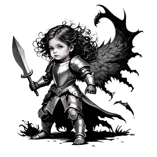 Little Girl In Armour That's Too Big Fighting Mental Illness Chaos And Demons In Her Mind