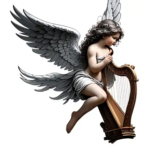 Flying Angel With Harp