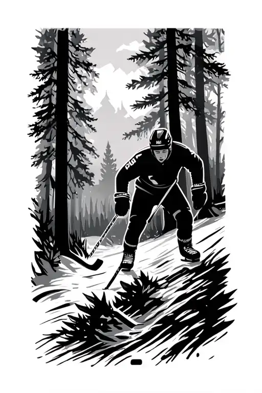 Outdoor Hockey Forest Scene With A Hidden