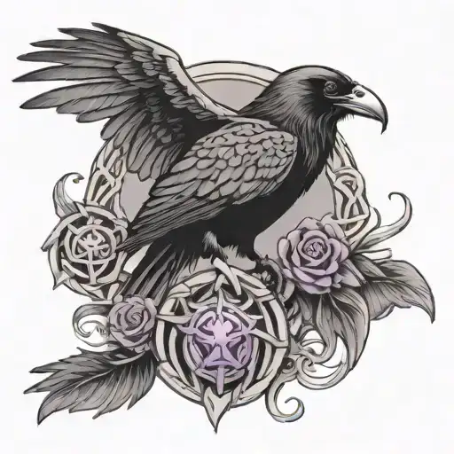 Skull Of A Raven With A Celtic Knot In The Eye And Amethyst In The Beak