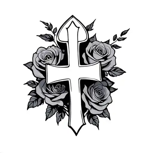 Cross And Roses Wrapped