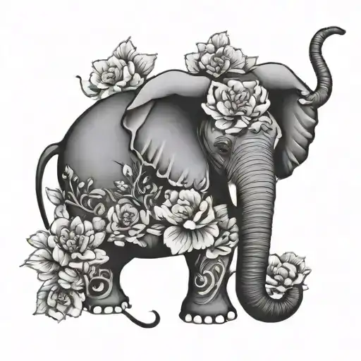 Elephant And Flowers Wrapped