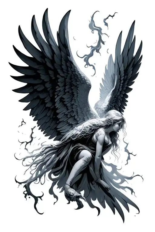 Fallen Angle With Wings With Storm
