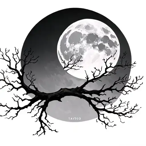 Leafless Tree With Moon Rising